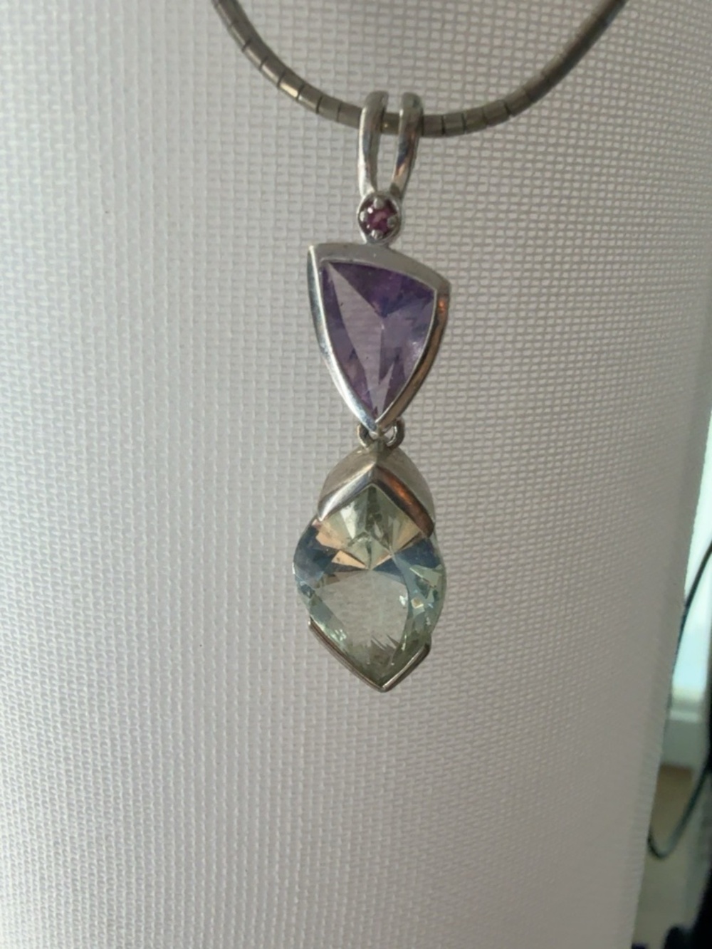 Sterling Silver Amethyst Green Quartz Articulated Statement Pendant